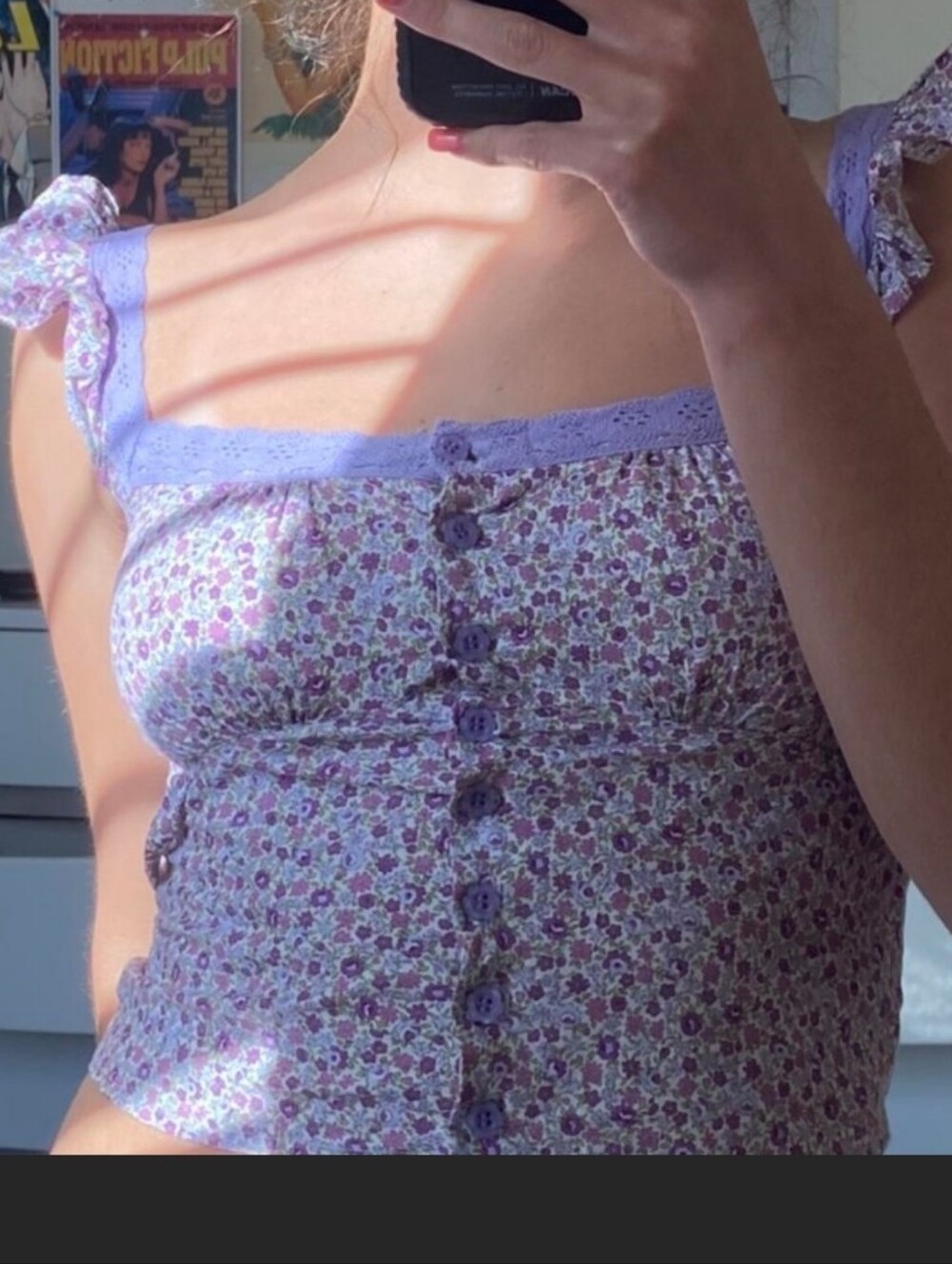 UNIF June Top Purple Floral Lace-Trim Lavender Top - Picture 3 of 6